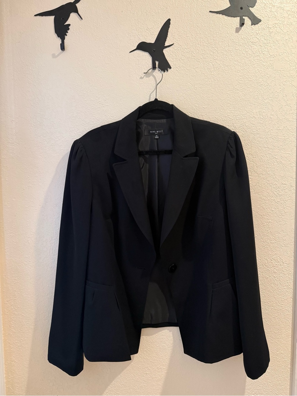 Nine West Black Single-Button Blazer with Notched Lapel